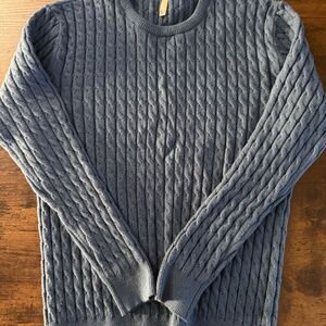 Askdeer Men's Pullover Sweater Crewneck Cable Knit Long Sleeve Sweater Blue